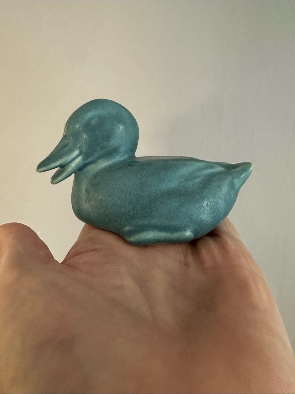 Vintage Rookwood Ceramic Duck Figurine — Teal Blue 1964